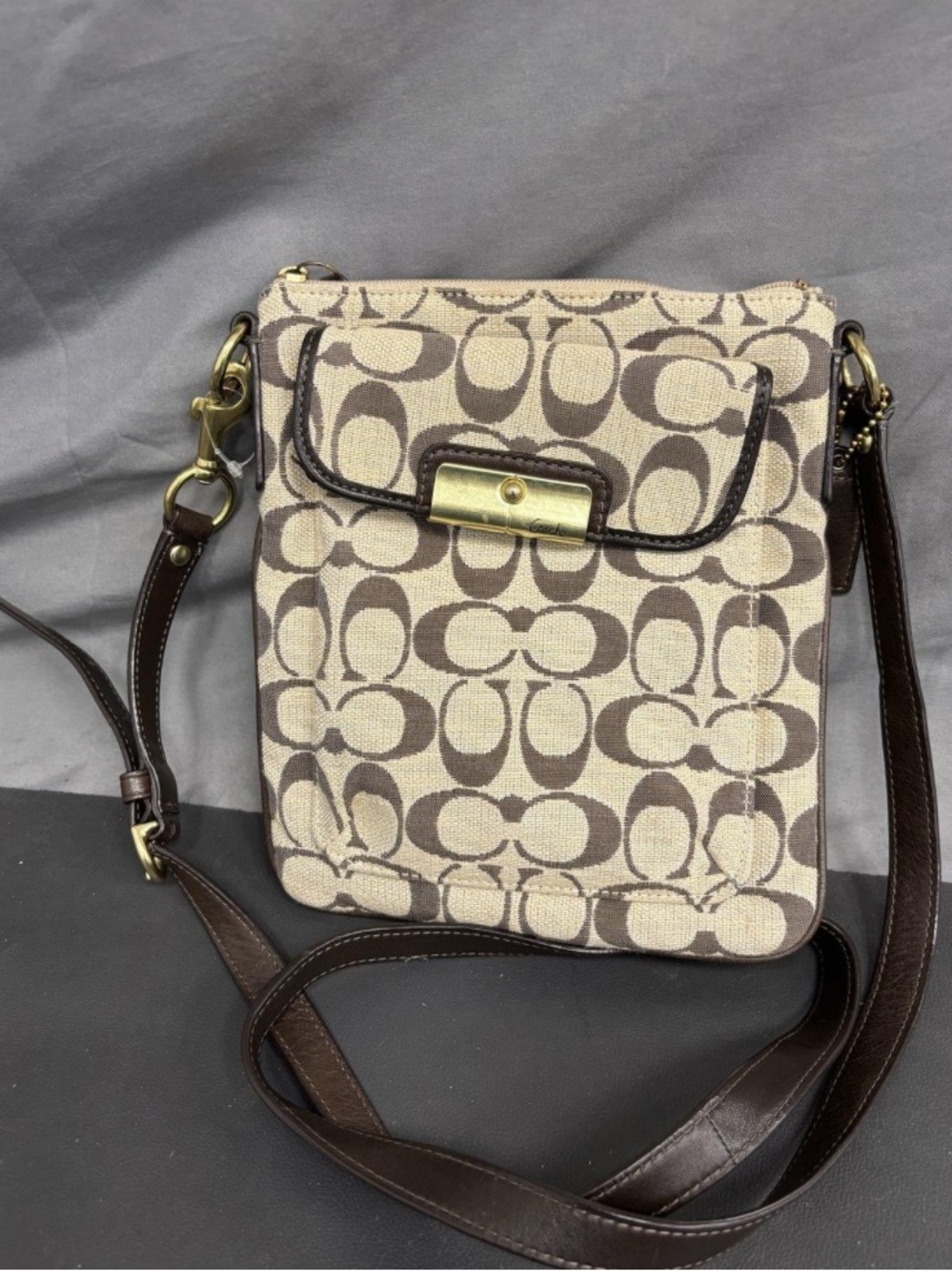 Coach Beige and Brown Signature Crossbody Bag